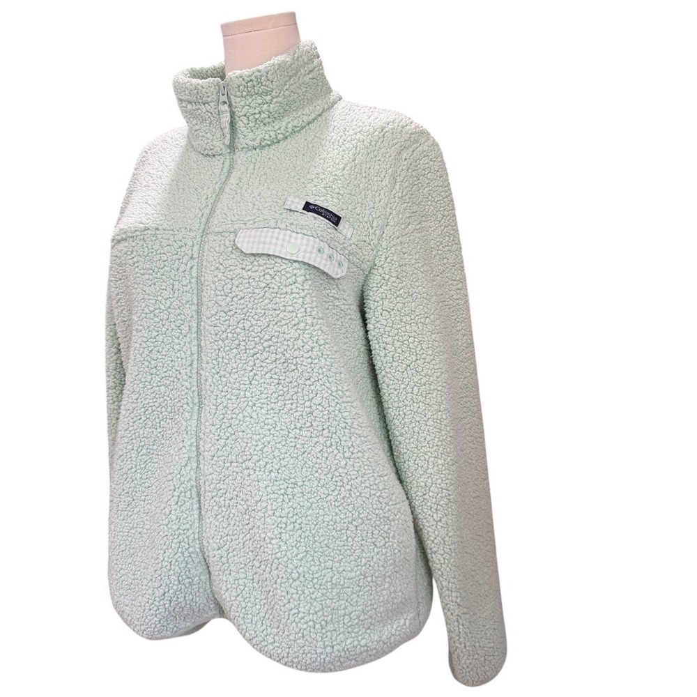 Columbia PFG Womens XL Mint Sherpa Fleece Jacket Full Zip Gingham Cozy Outdoor - Picture 6 of 9